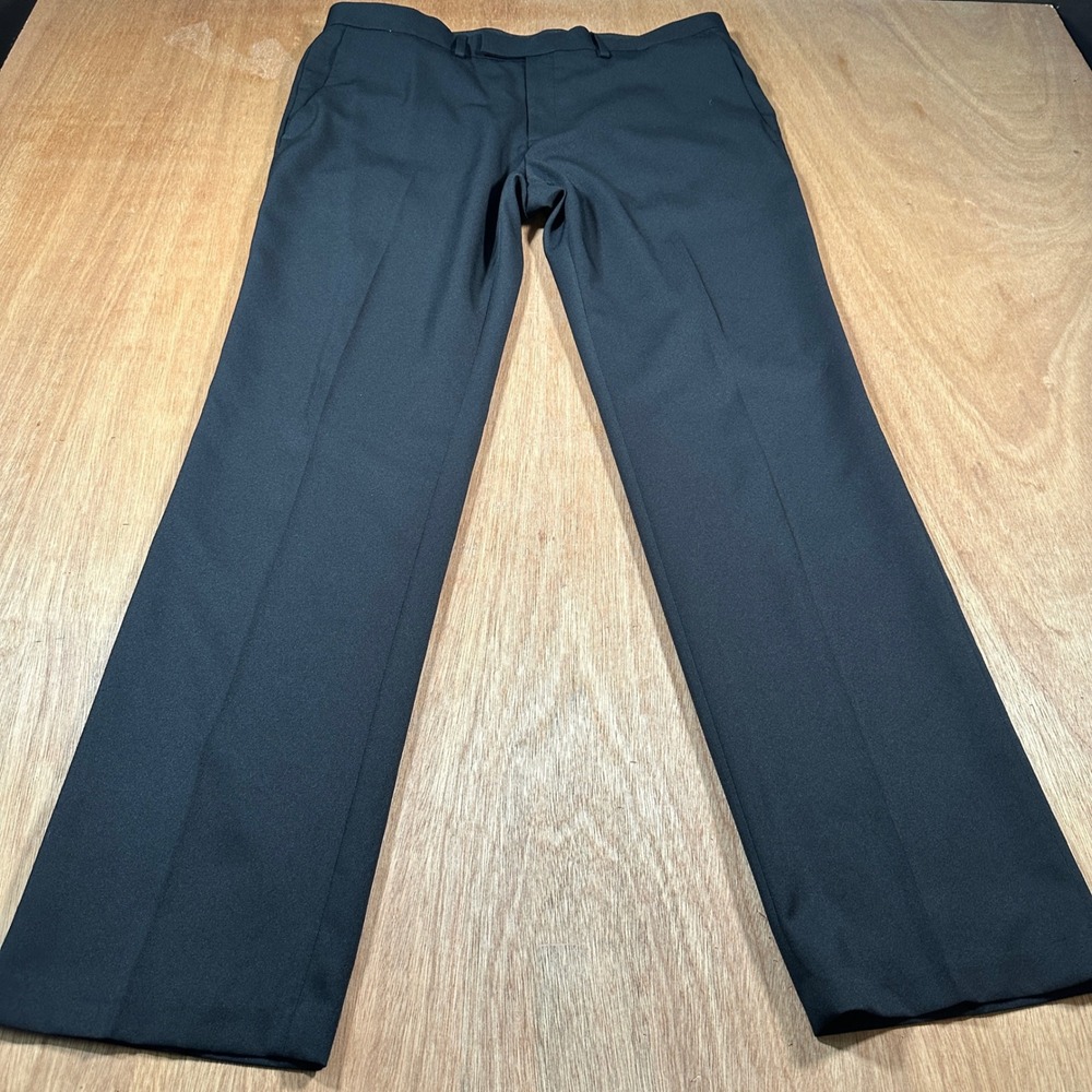 Kenneth Cole Reaction Dress Pants Mens 36x32 Black Flat Front Trousers CT28BK